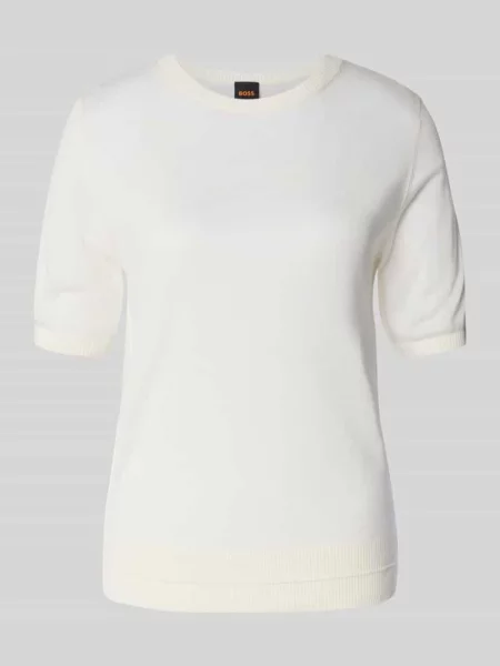 Bluzka o kroju relaxed fit z dzianiny z mieszanki i kaszmirem Boss Orange biała