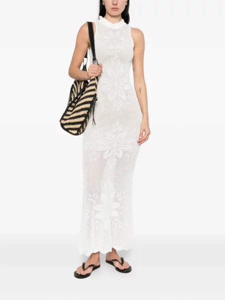 Rochie maxi Twinset fără mâneci cu model floral de costum alb