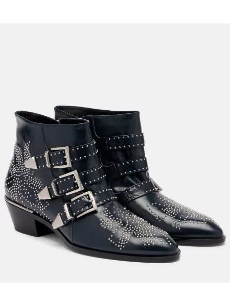 Cizme scurte Chloé Susanna din piele cu tepi albastru