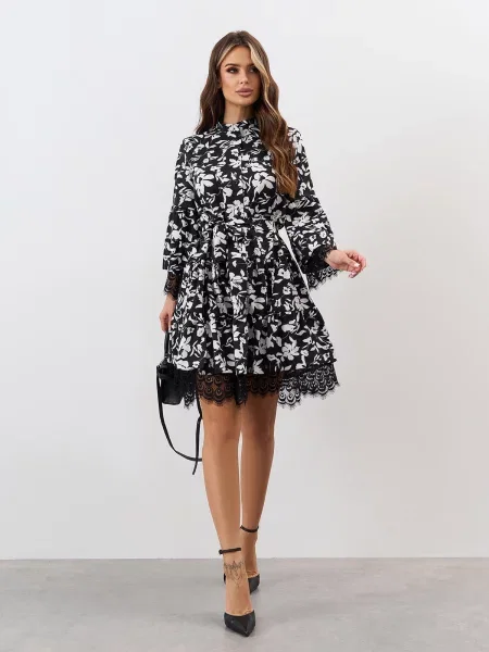 Сукня міні ISSA Plus комбінований верх чорний