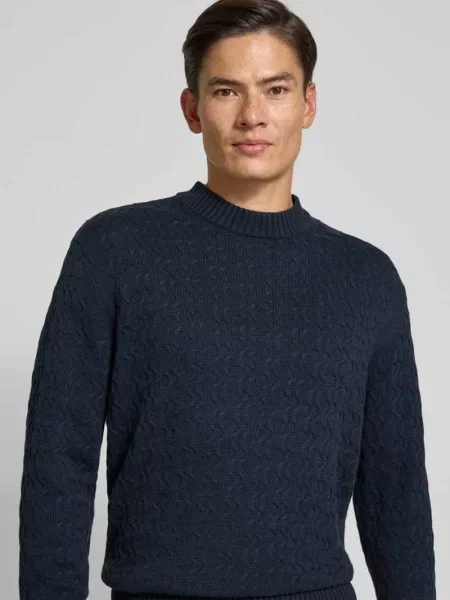 Sweter o kroju relaxed fit z czystej bawełny model ‘PHILIP’ Selected Homme granatowy