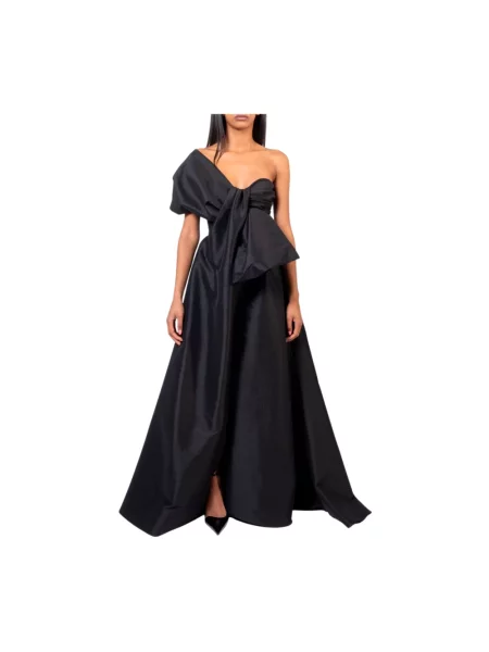 Długa sukienka maxi Doris S z kokardką z rozcieciem czarna