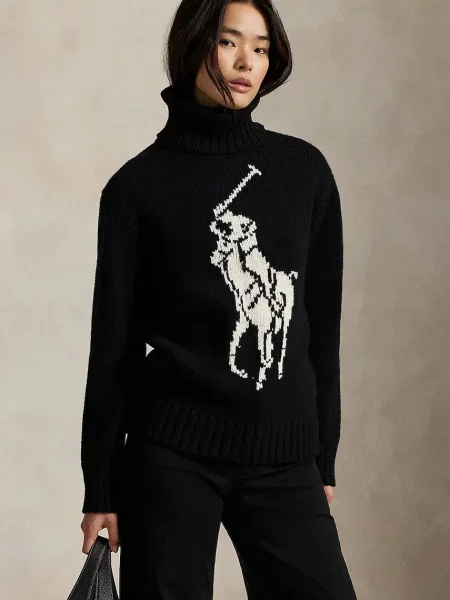 Вълнен пуловер Polo Ralph Lauren с поло бежово