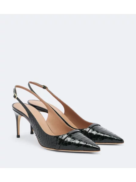 Pantofi cu toc Malone Souliers din piele de lac slingback verde
