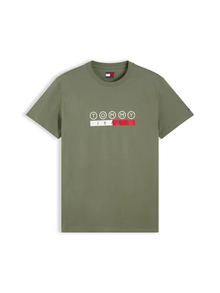 Tommy Jeans Tricou DNA PLAY verde / roșu alb