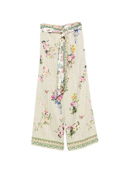 Pantaloni palazzo Camilla cu model floral cu imagine alb