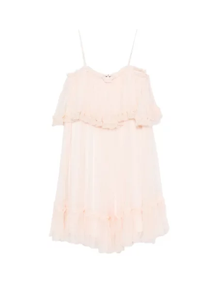 Rochie midi Chloé cu volane roz