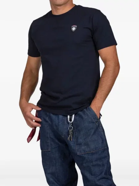 Tricou Podhio cu decolteu rotund cu autograf albastru