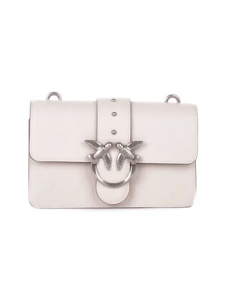 Kožená crossbody kabelka Pinko béžová
