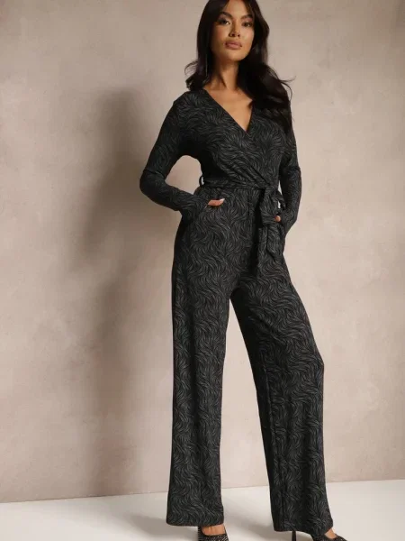 Kopertowy Kombinezon z Wiskozą z Przeszyty Metaliczną Nicią Heladi czarny
