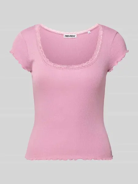 T-shirt o kroju slim fit z mieszanka z obszycie koronką Review