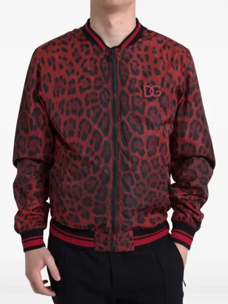 Geacă bomber Dolce & Gabbana cu imagine cu model leopard roșu