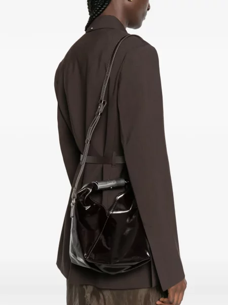 Кожена шопинг чанта Mm6 Maison Margiela от лакирана кожа кафяво