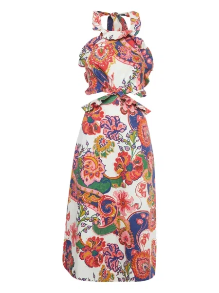 Rochie midi Zimmermann cu volane până la genunchi de costum alb