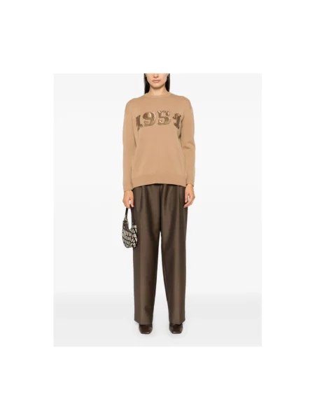 Sweter Max Mara z cekinami z kaszmiru brązowy