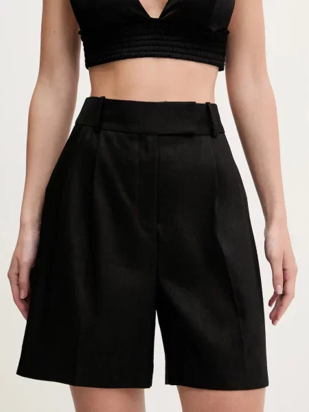 HUGO pantaloni scurți din lână uni high waist negru