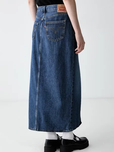 Levi's spódnica z rozcięciem jeansowa ANKLE COLUMN niebieska