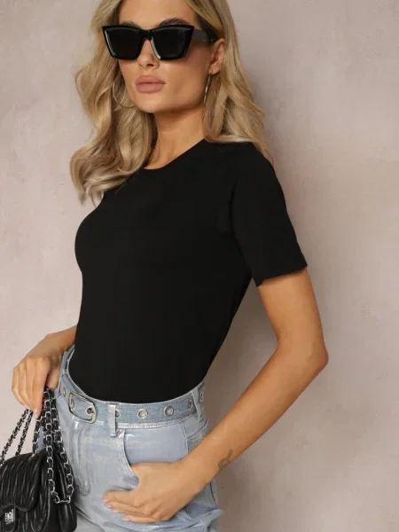 Tricou cu mânecă scurtă din neted Jaellora negru