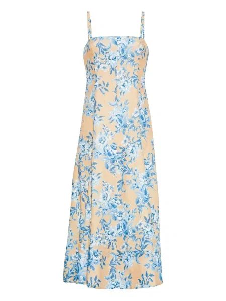 Sukienka midi Cara Cara w kwiatki z nadrukiem do kolan żółta