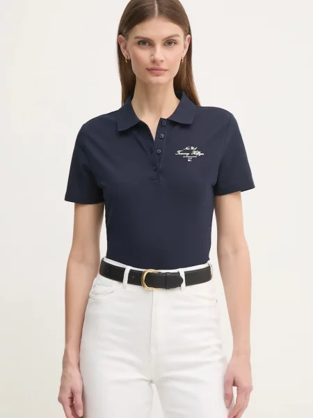 Тениска с яка Tommy Hilfiger тъмносиньо