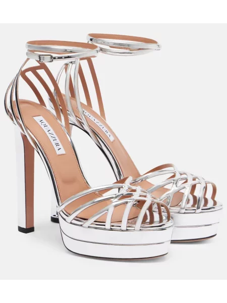 Sandale Aquazzura din piele cu platformă argintiu