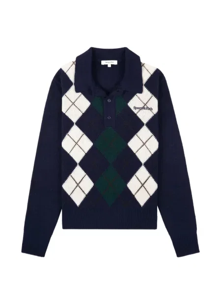 Polo Sporty And Rich z wzorem argyle niebieskie