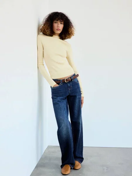 Sweter z dzianiny z półgolfem pastelowy Kobieta XXS MANGO żółty