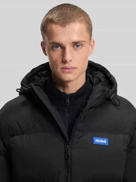 Kurtka pikowana o kroju relaxed fit z kapturem model ‘BODO’ Hugo Blue czarna