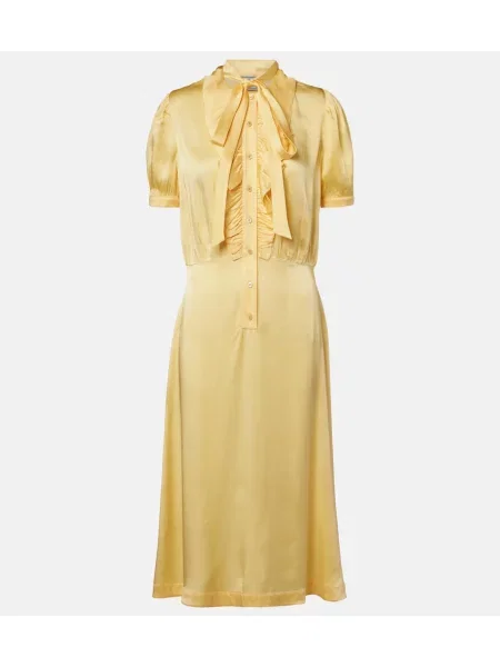 Rochie tip cămașă Prada din satin cu legături de costum galben