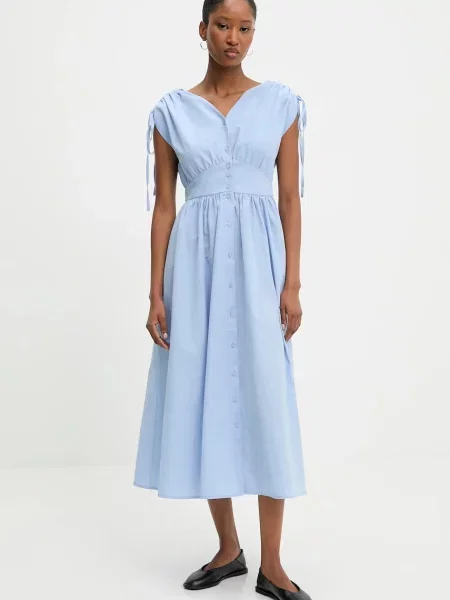 Answear Lab sukienka midi rozkloszowana niebieski