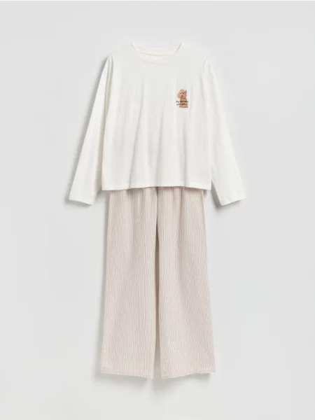 Reserved Set pijama din două piese cu imprimeu bej