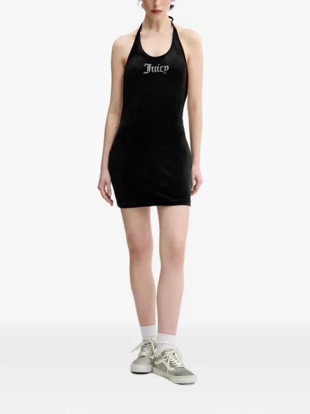 Мини рокля Juicy Couture с халтер деколте с автограф черно