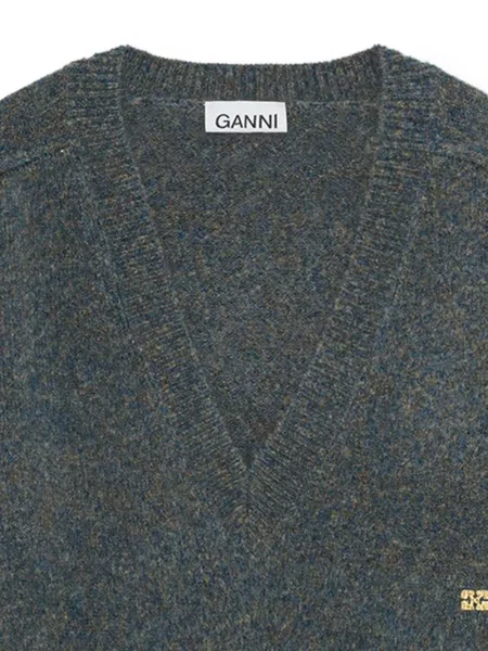 V-nyakú szvetter Ganni kék