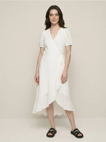 Ажурна міді сукня з воланом і зав’язкою білий