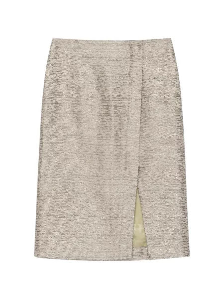 Fustă midi Shanghai Tang cu paiete din tweed gri
