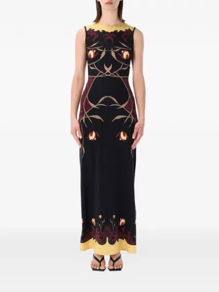 Rochie maxi Marine Serre fără mâneci cu model floral cu imagine negru