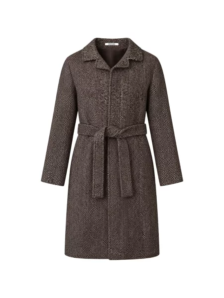 Cu centură palton Tagliatore cu model herringbone maro
