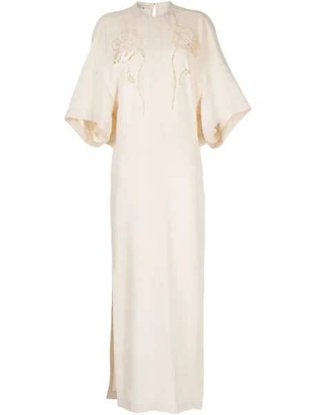 Rochie maxi Stella Mccartney cu broderie cu model floral lungă portocaliu