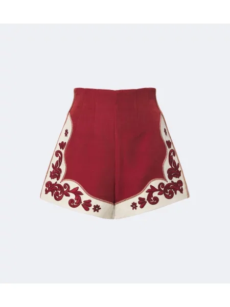 Pantaloni scurți Alemais cu broderie de lână roșu
