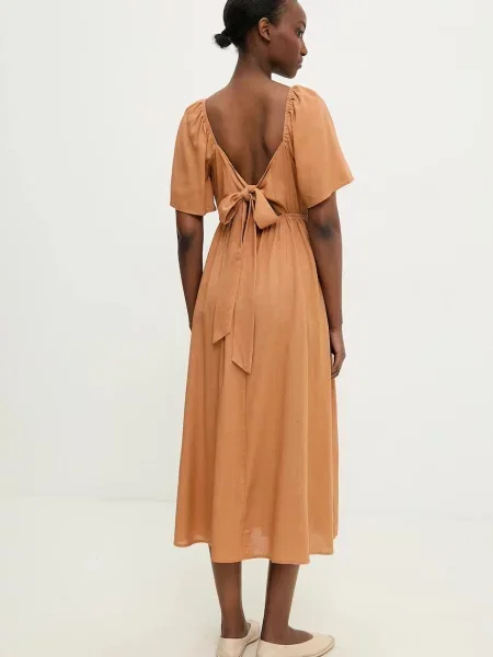 Льняна сукня Answear Lab midi розкльошена коричневий