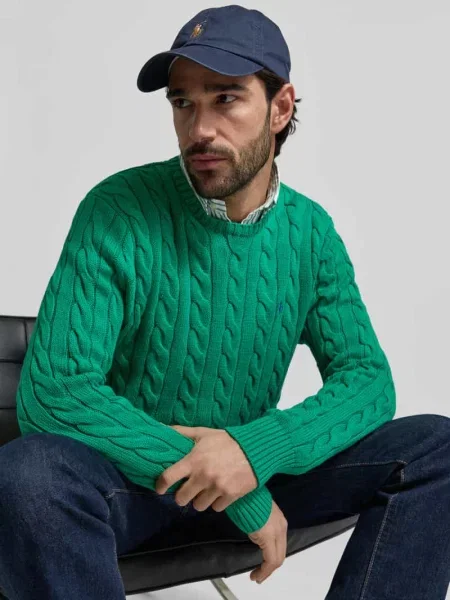 Sweter z dzianiny o kroju regular fit z czystej bawełny Polo Ralph Lauren zielony