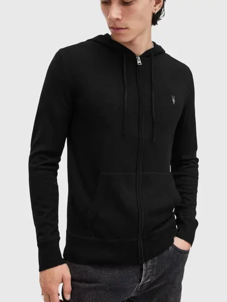 Шерстяна кофта AllSaints MODE MERINO ZIP HOOD з капюшоном меланж чорний