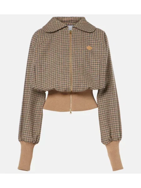 Kurtka bomber Patou wełniany w pepitkę beżowy