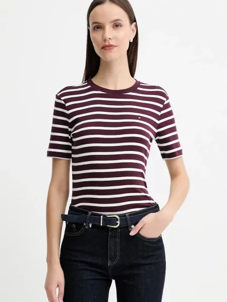 Тениска Tommy Hilfiger дамска бяло винено червено