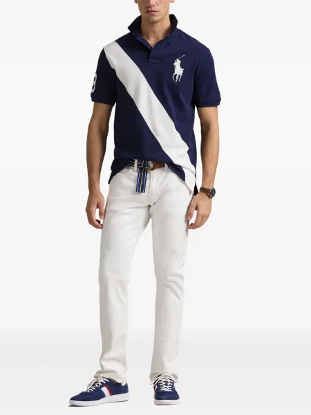 Tricou Polo Ralph Lauren din piele cu broderie în carouri maro