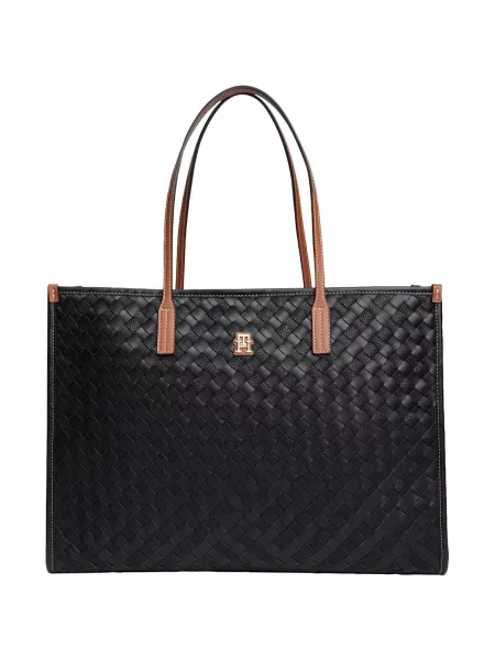 Tommy Hilfiger Geantă shopper TH CITY cu adaos de piele negru