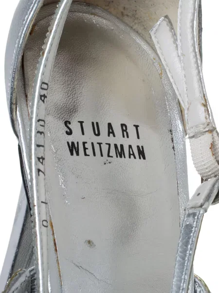 Pantofi cu toc Stuart Weitzman din piele argintiu
