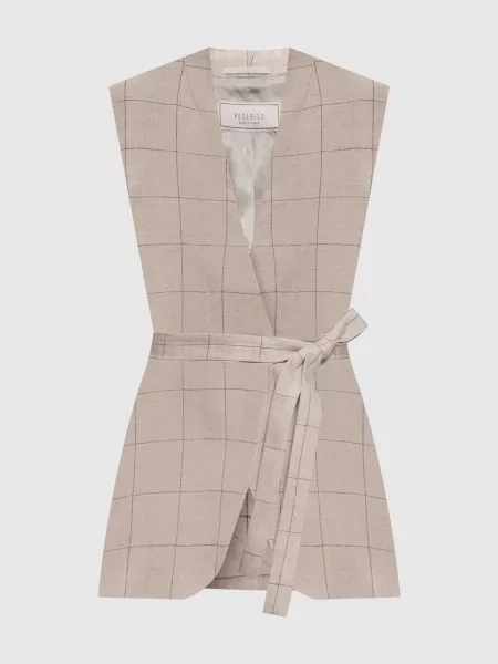 Жилет в клітинку з льону Peserico сірий