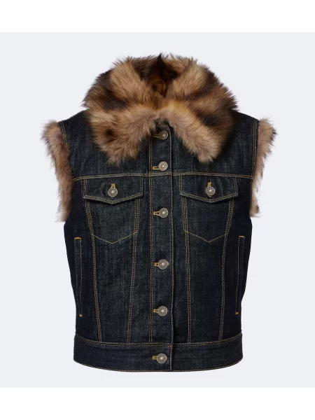 Vestă denim Fendi din piele de oaie albastru