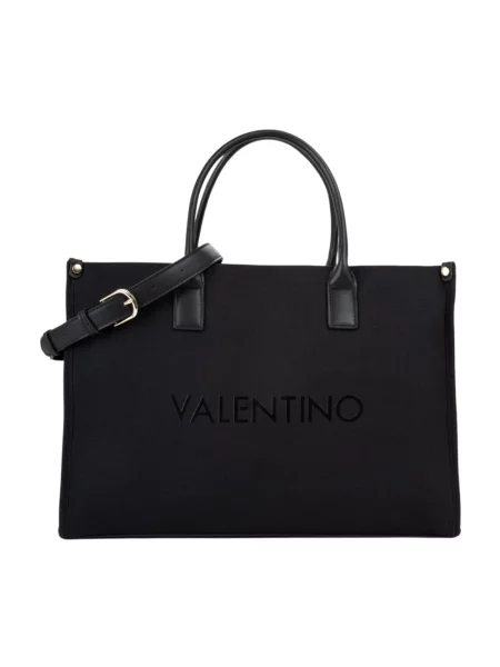 Lniana shopperka Valentino Bags czarna
